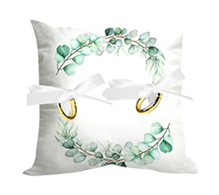 cuscino portafedi con grafica con rami con foglie verdi