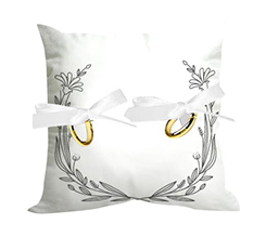 cuscino portafedi con grafica con rami e margherite bianche