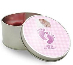 Scatola di latta tonda Piedini rosa