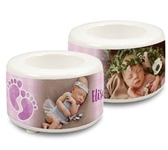 Portacandela in ceramica Impronte rosa