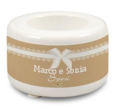 Portacandela in ceramica Nastro bianco