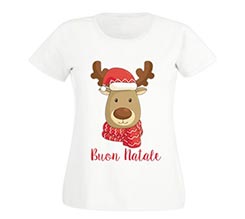 T-shirt donna in cotone Renna natalizia