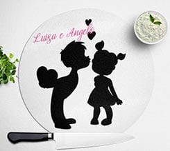 Tagliere rotondo in vetro Lui e lei