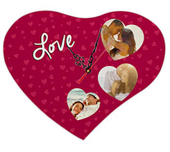 Orologio cuore legno 36x30 3 cuori