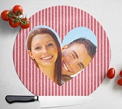 Tagliere rotondo in vetro Love rigato