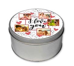 Scatola di latta tonda I love you collage