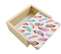 Scatola portaoggetti in legno Piume colorate