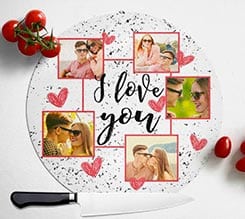 Tagliere rotondo in vetro I love you collage