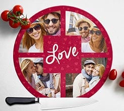 Tagliere rotondo in vetro Love for collage