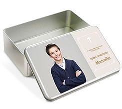 Scatola latta rettangolare Croce beige