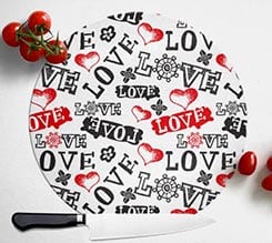 Tagliere rotondo in vetro Love in caos