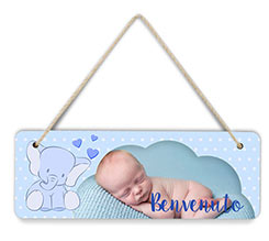 Targa per Porta in Legno Elefantino blu