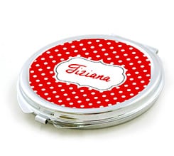 Specchietto tondo da borsetta Pois bianchi