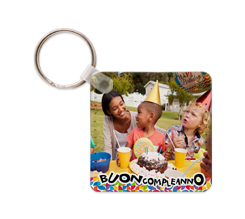 Portachiavi quadrato in pelle con foto e grafica Buon Compleanno