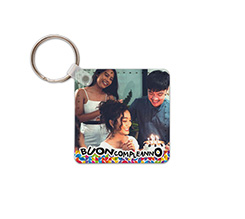 Portachiavi quadrato in pelle Buon Compleanno