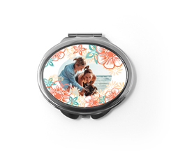 Specchietto ovale con foto e grafica fiori colorati