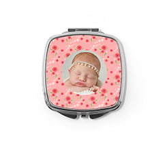 Specchietto quadrato con foto e grafica con fiori rossi