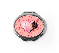 Specchietto ovale con foto e grafica fiori rossi