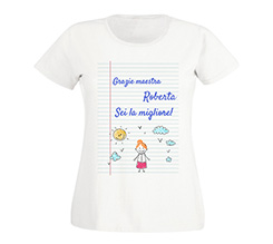 T-shirt Donna in cotone con grafica quaderno grazie maestra