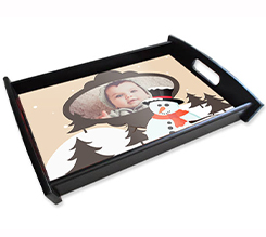 Vassoio personalizzato big legno nero con Pupazzo di neve