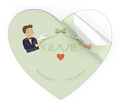 Adesivi cuore grandi grazie con sposini