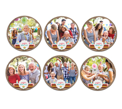 Calamite Rotonde Pack da 6 con foto e grafica candelina torta