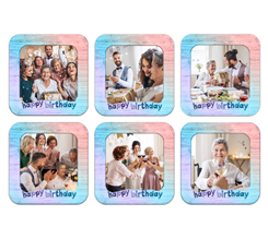 Calamite Quadrate pack da 6 con foto e grafica Birthday