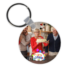Portachiavi in Legno Tondo con foto e grafica Buon Compleanno