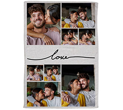 Coperta in pile 220x150 cm collage 8 riquadri con grafica love