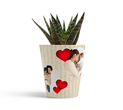 vaso per la festa della mamma stampato con foto e grafica con cuori rossi