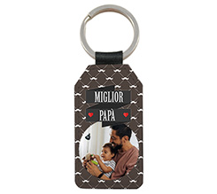 Portachiavi in pelle rettangolare personalizzato con foto e grafica per festa del papà
