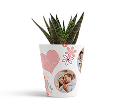 vaso per san valentino personalizzato con foto e grafica con cuori e fiori