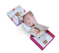 Scatolina a fisarmonica con foto e grafica per nascita