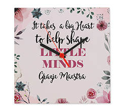 orologio in plexiglass quadrato per maestre con grafica