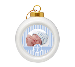 Pallina di Natale in ceramica Battesimo celeste