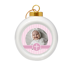 Pallina di Natale in ceramica Battesimo rosa