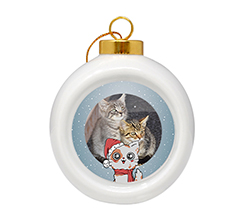 Pallina di Natale in ceramica Gattino natalizio