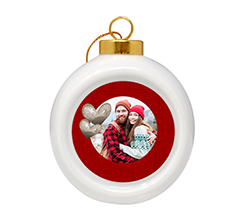 Pallina di Natale in ceramica cuori e cornice rossa