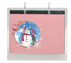 Calendario da tavolo in plexiglass personalizzato con foto e grafica con palline e fiocchi di neve