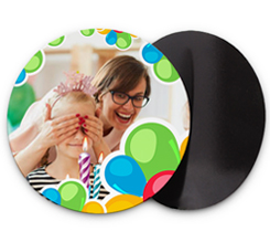 Calamita tonda grande con foto e grafica palloncini colorati