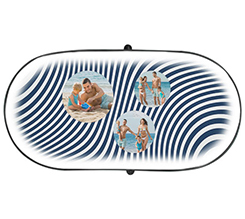 Parasole parabrezza personalizzato con foto in tre cerchi e linee ondulate blu