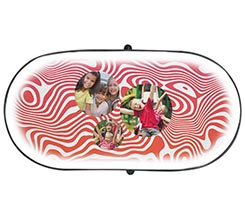 Parasole parabrezza personalizzato con foto in cerchi e grafica linee ondulate rosse