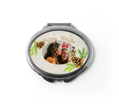 Specchietto ovale da borsa con foto e grafica pine cone