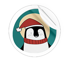 Adesivi rotondi grandi pinguino natalizio