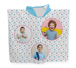 poncho per bambini in spugna personalizzato con collage di foto e grafica con stelline