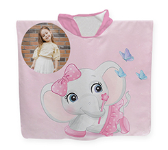 Poncho in spugna per bambina foto rotonda e grafica Elefantino
