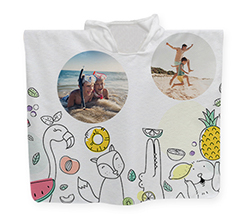 Poncho in spugna per bambini grafica collage con animali e frutti