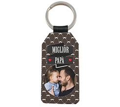 Portachiavi in pelle rettangolare personalizzato con foto e grafica per festa del papà