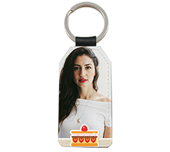 Portachiavi Rettangolare Pelle con foto e grafica torta compleanno