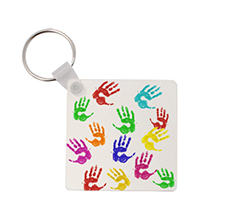 portachiavi quadrato in legno mani colorate